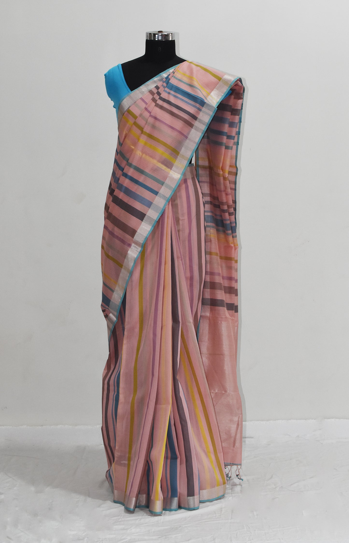 Pink - Striped Quilt Organic Cotton Saree
