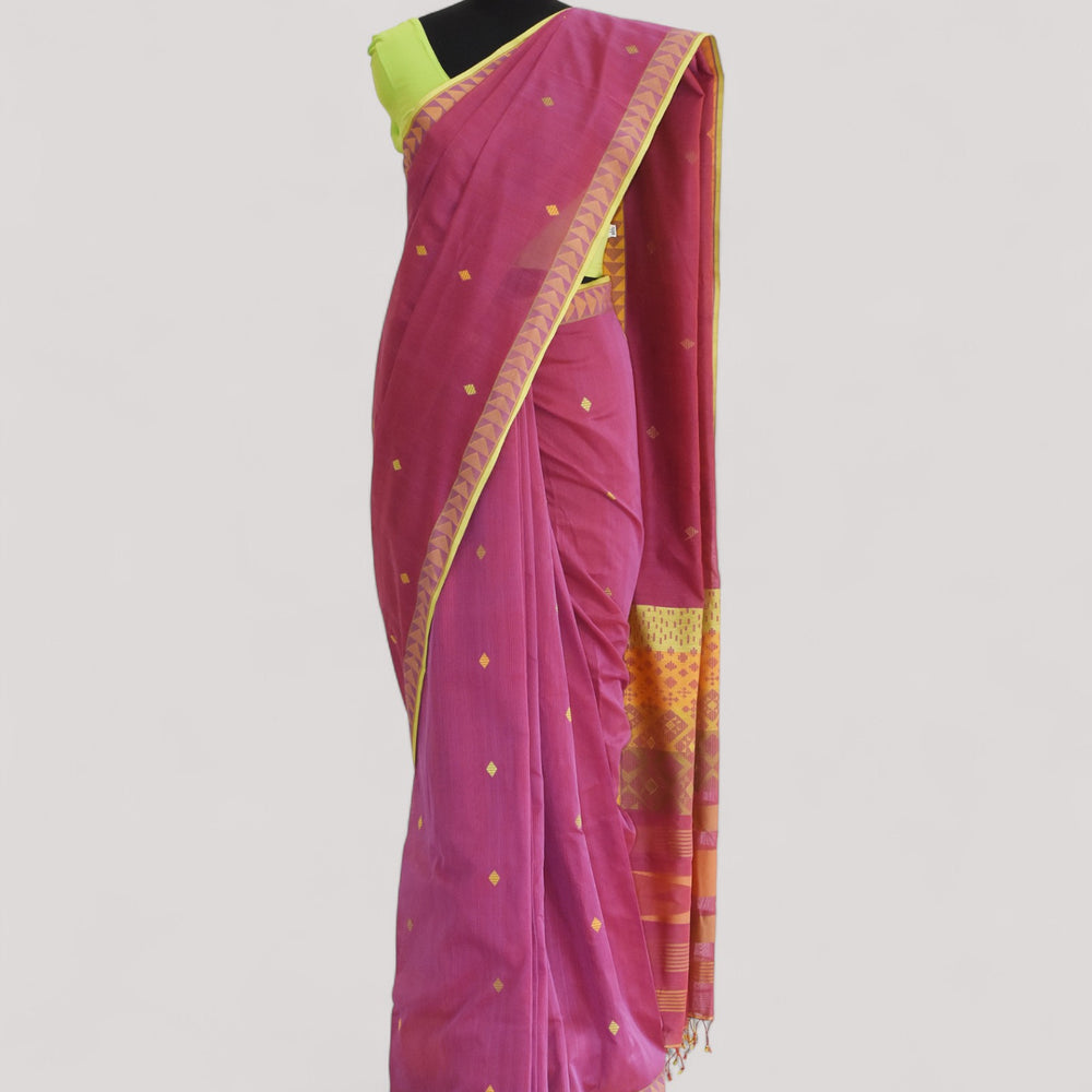 Pinkish Purple - Kites Motif Organic Cotton Saree
