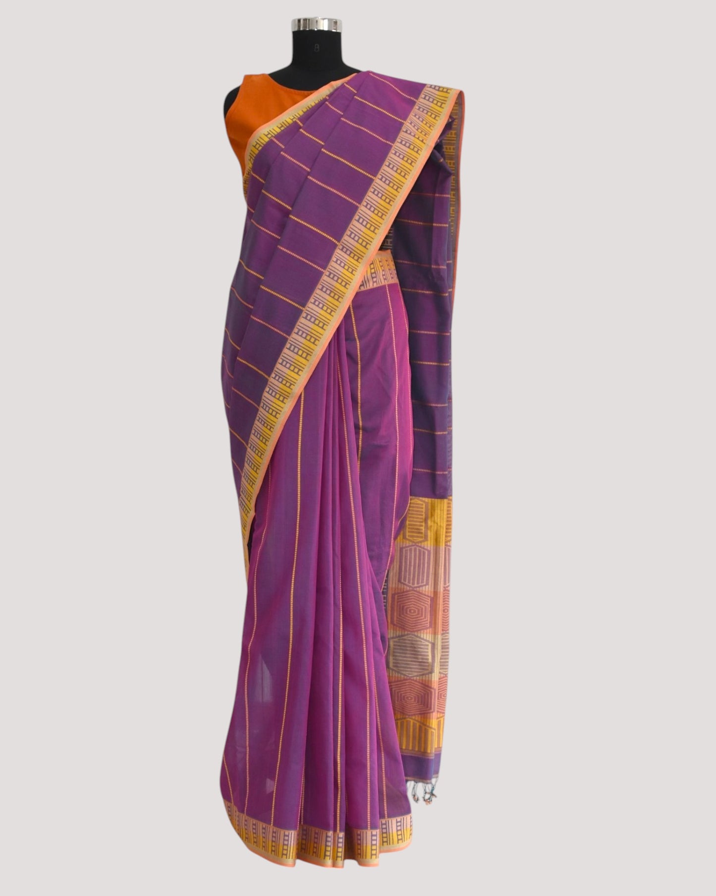 Purple - Honeycomb Harmony Organic cotton Saree