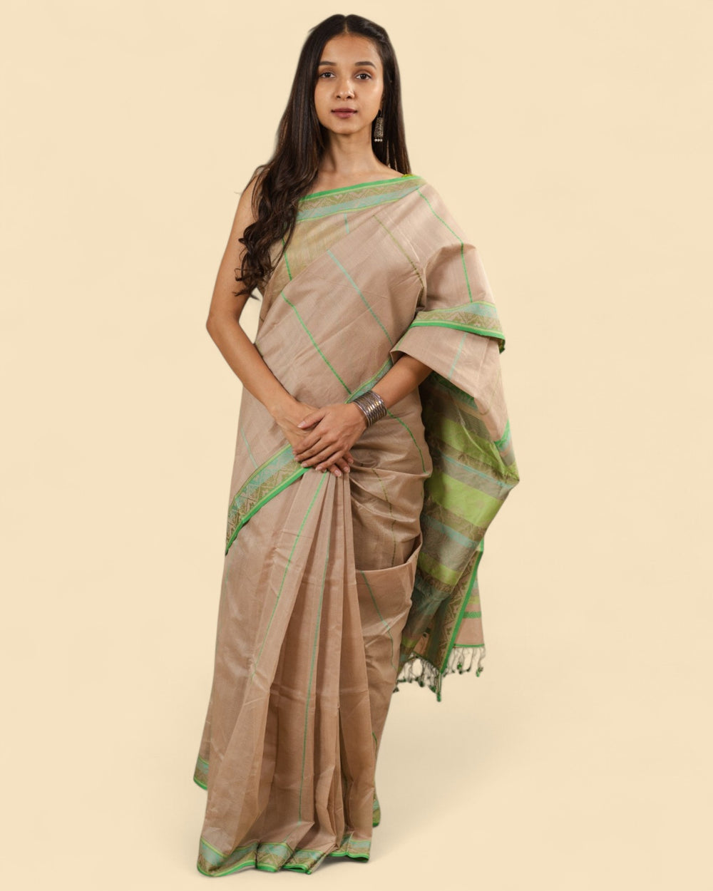 Beige - Jaipur Quilt Organic Cotton Saree