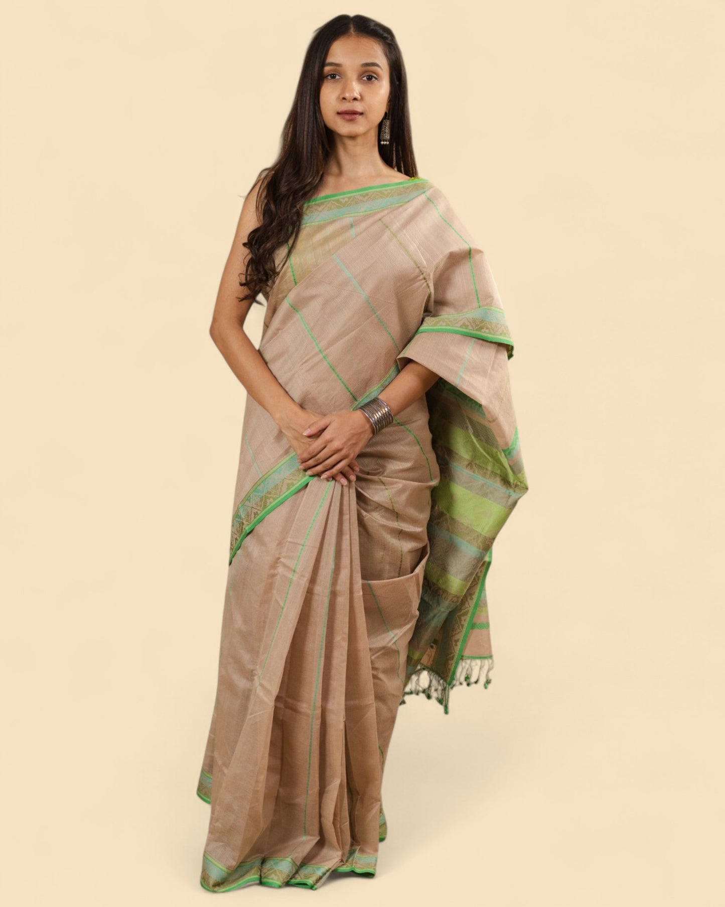 Beige - Jaipur Quilt Organic Cotton Saree