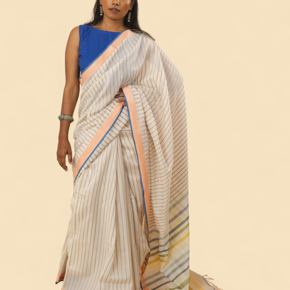 Off-White - Zig Zag Quilt Organic Cotton Saree