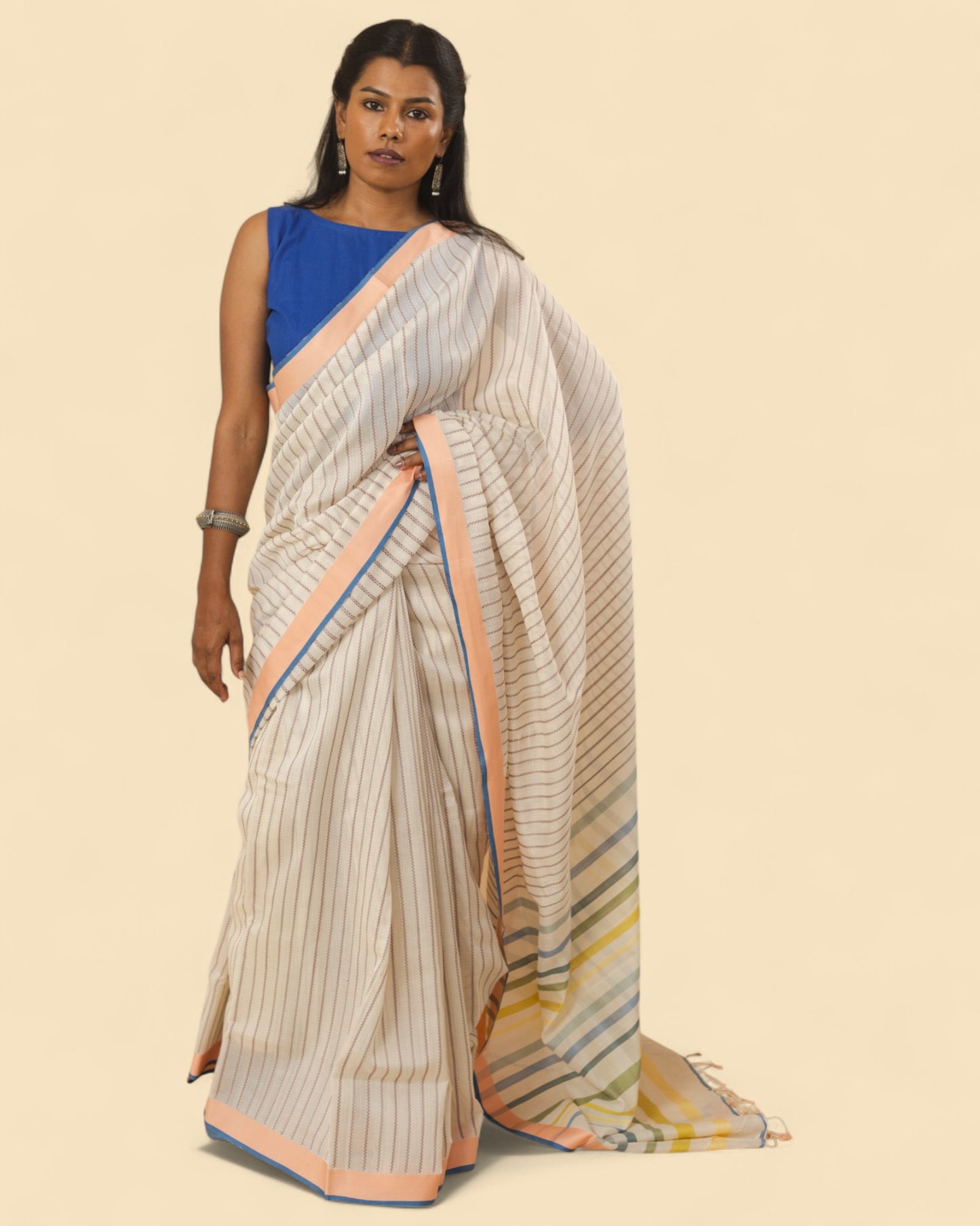 Off-White - Zig Zag Quilt Organic Cotton Saree
