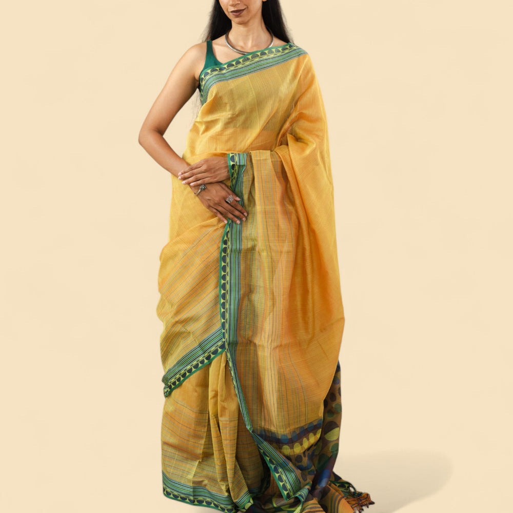 Mustard - Circle  Motif Organic Cotton Saree