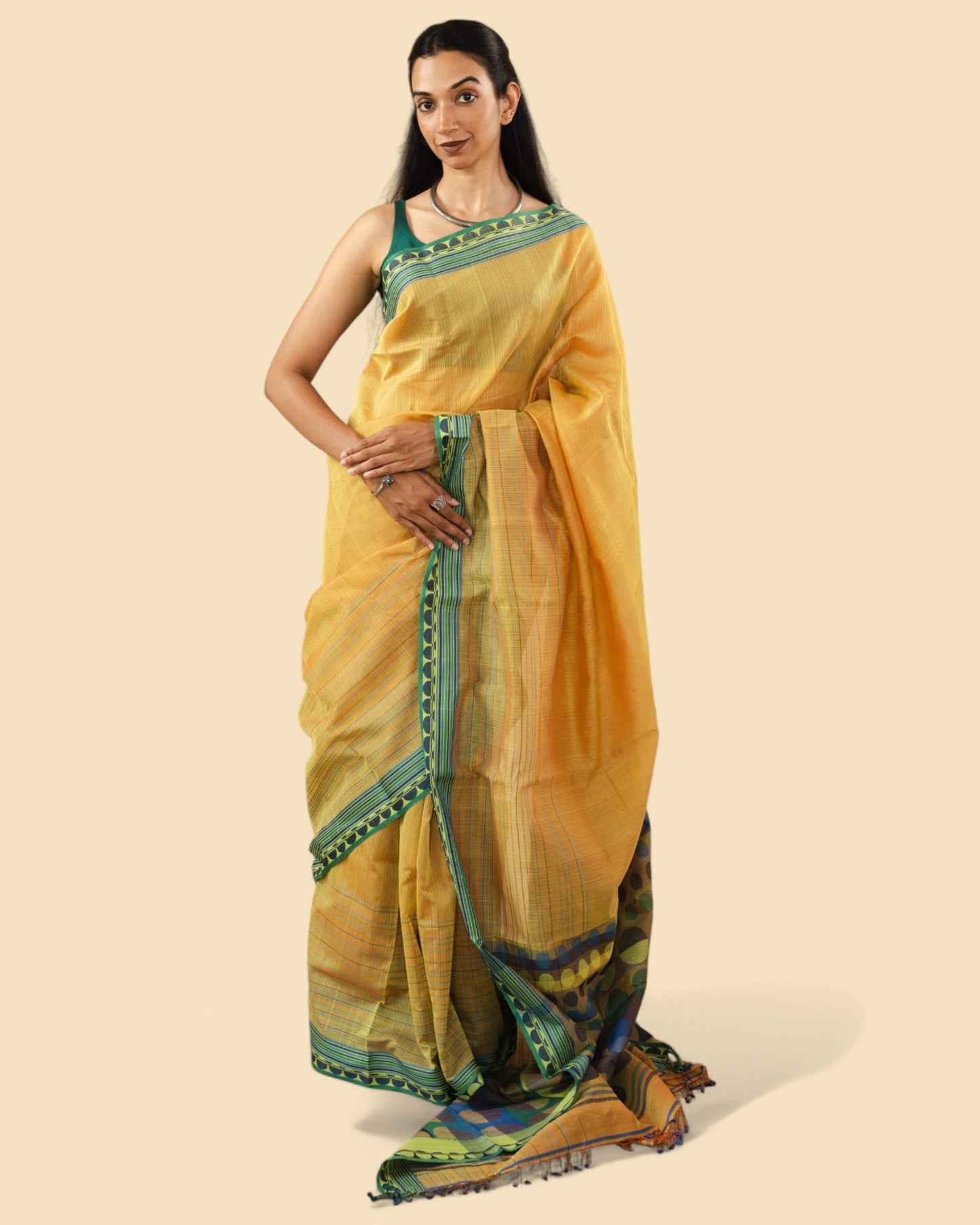 Mustard - Circle  Motif Organic Cotton Saree