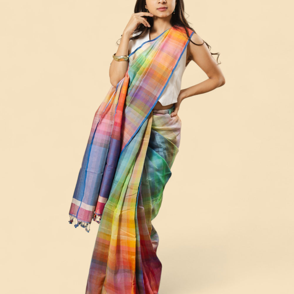 6400 Colour - Rainbow Organic Cotton Saree