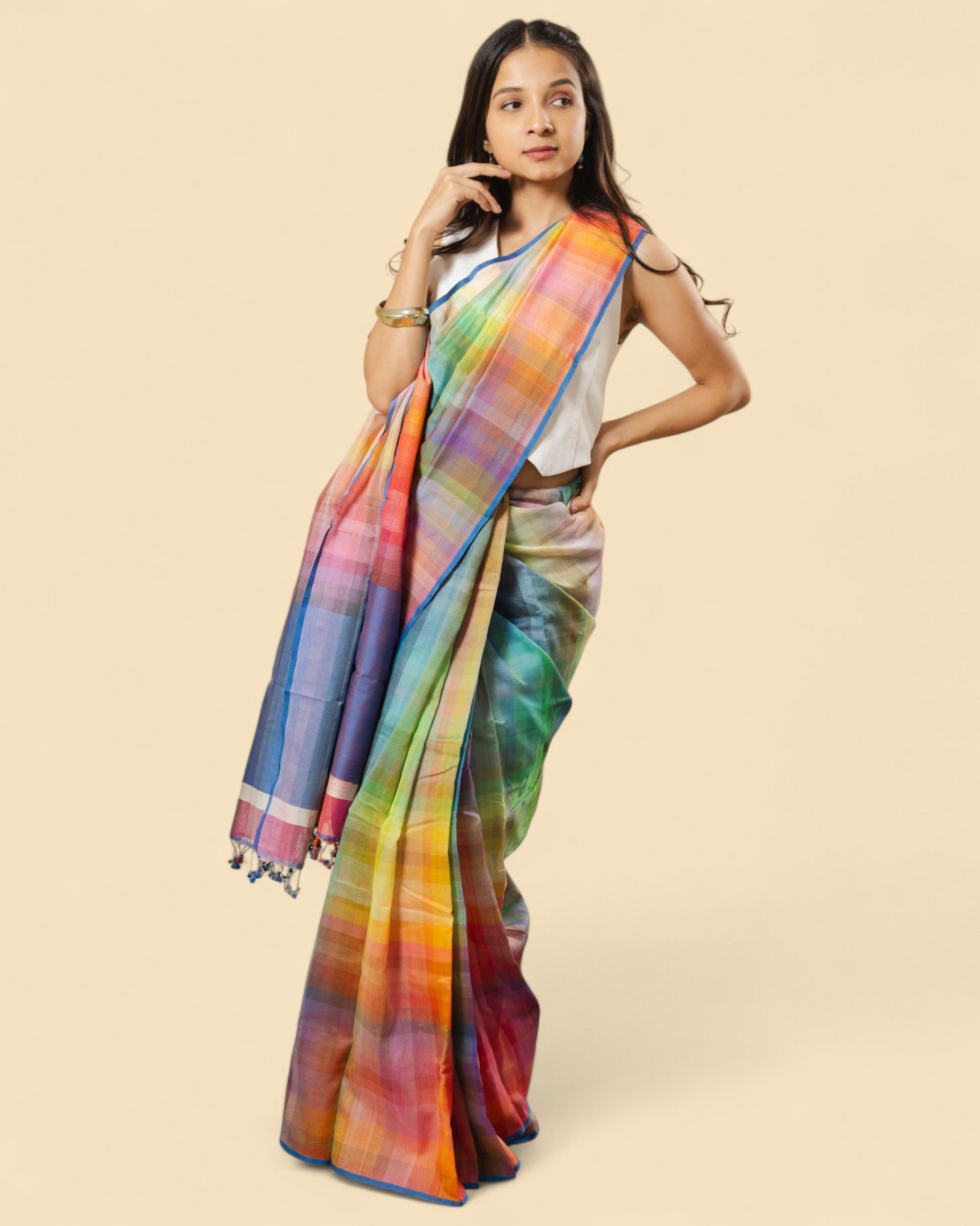 6400 Colour - Rainbow Organic Cotton Saree