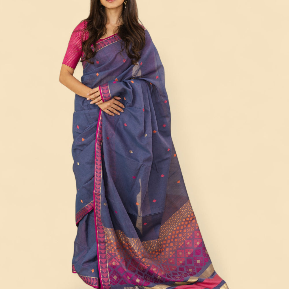 
                      
                        Charcoal Blue - Kites Motif Organic Cotton Saree
                      
                    