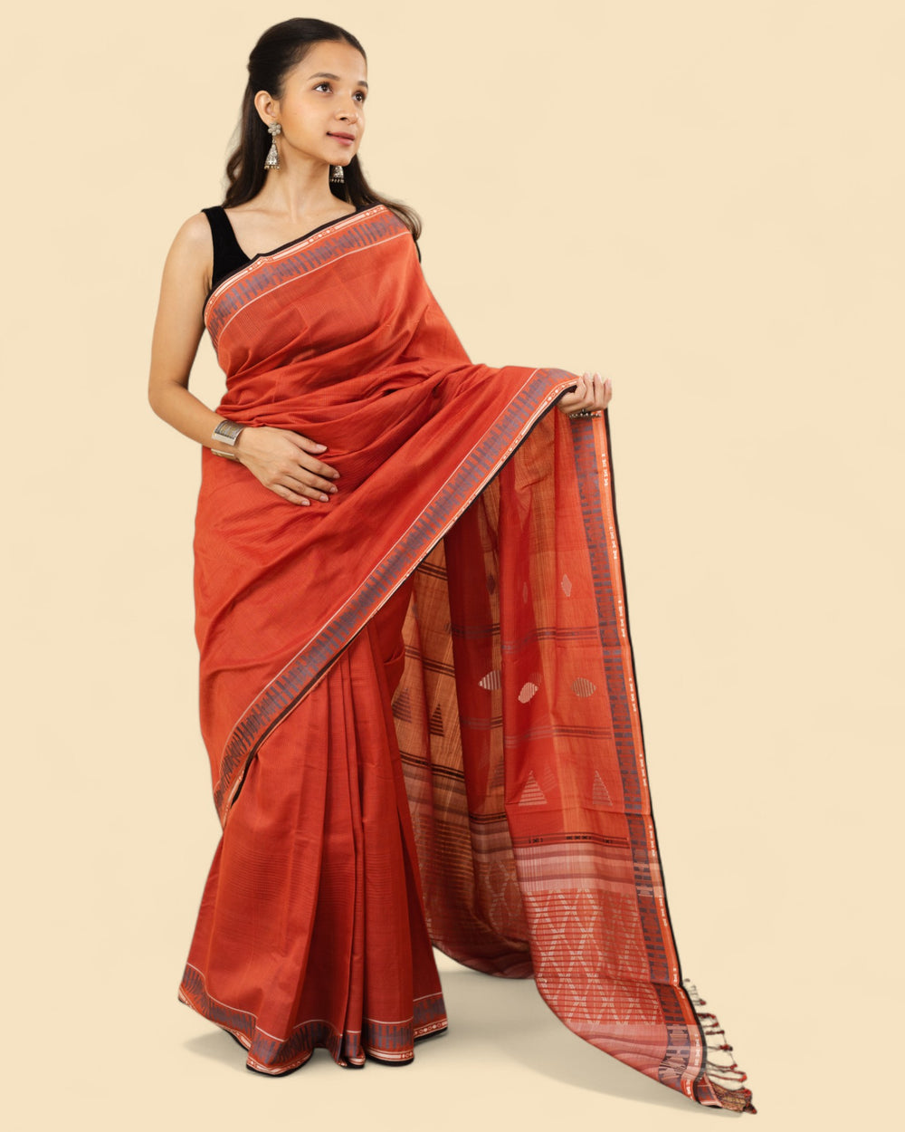 Rust - Interleave Quilt Organic Cotton Saree