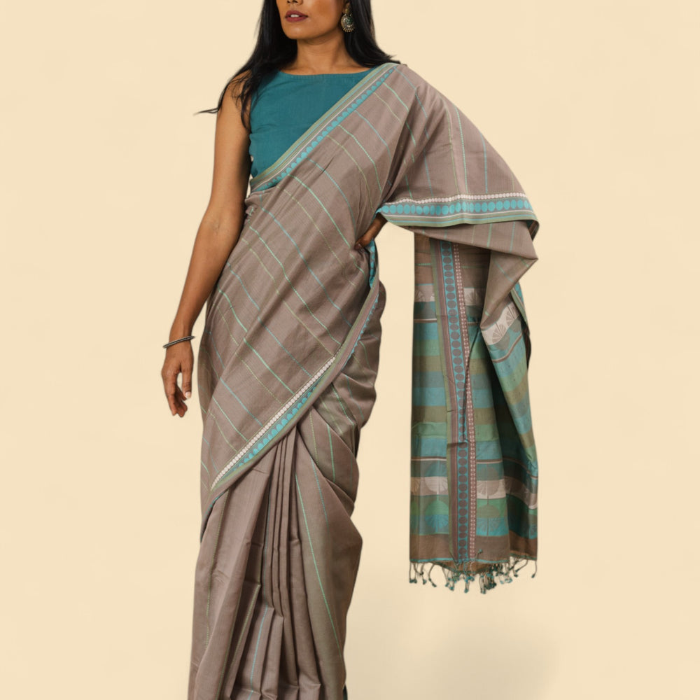 Light Brown - Spherical Grace Organic Cotton Saree