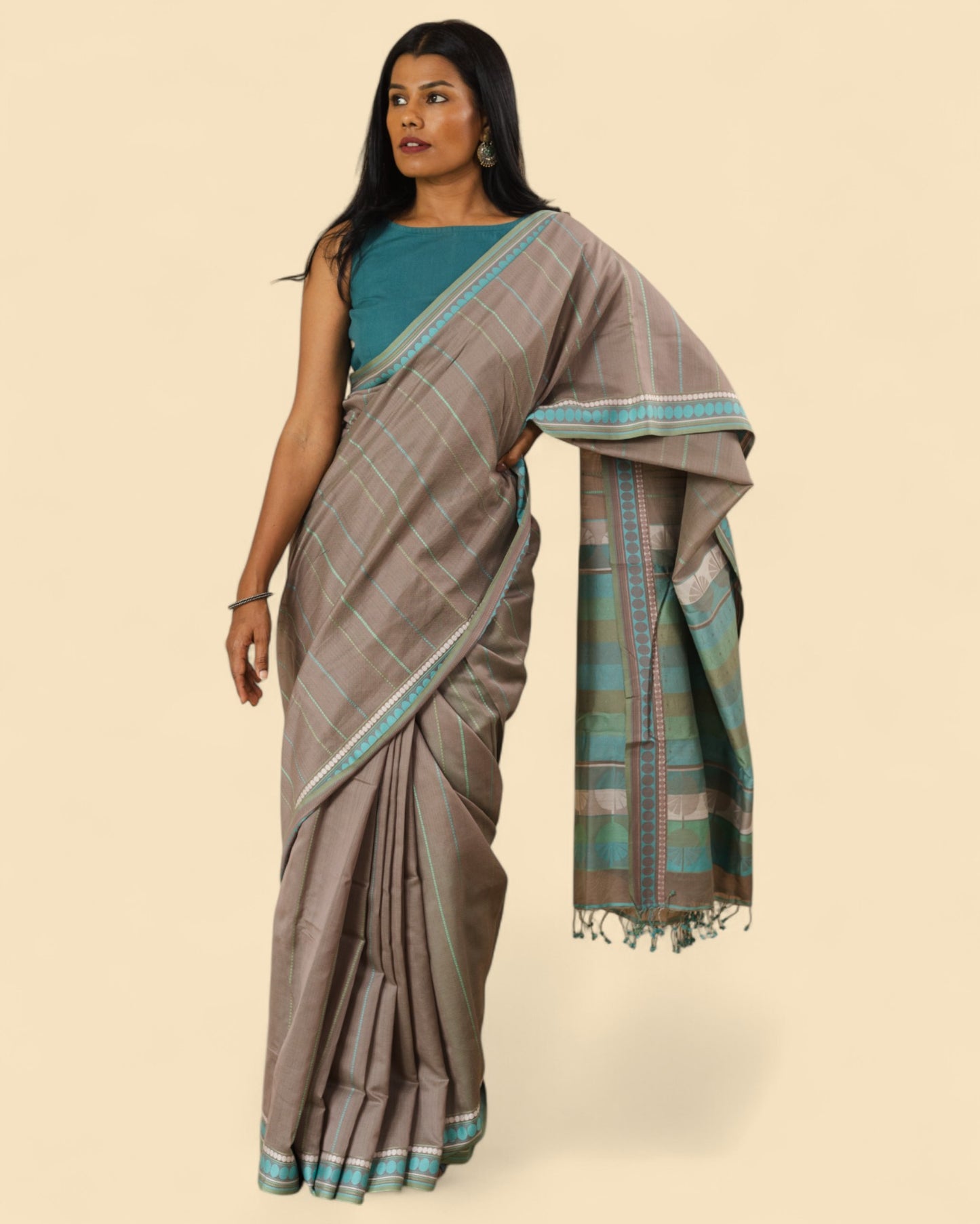 Light Brown - Spherical Grace Organic Cotton Saree