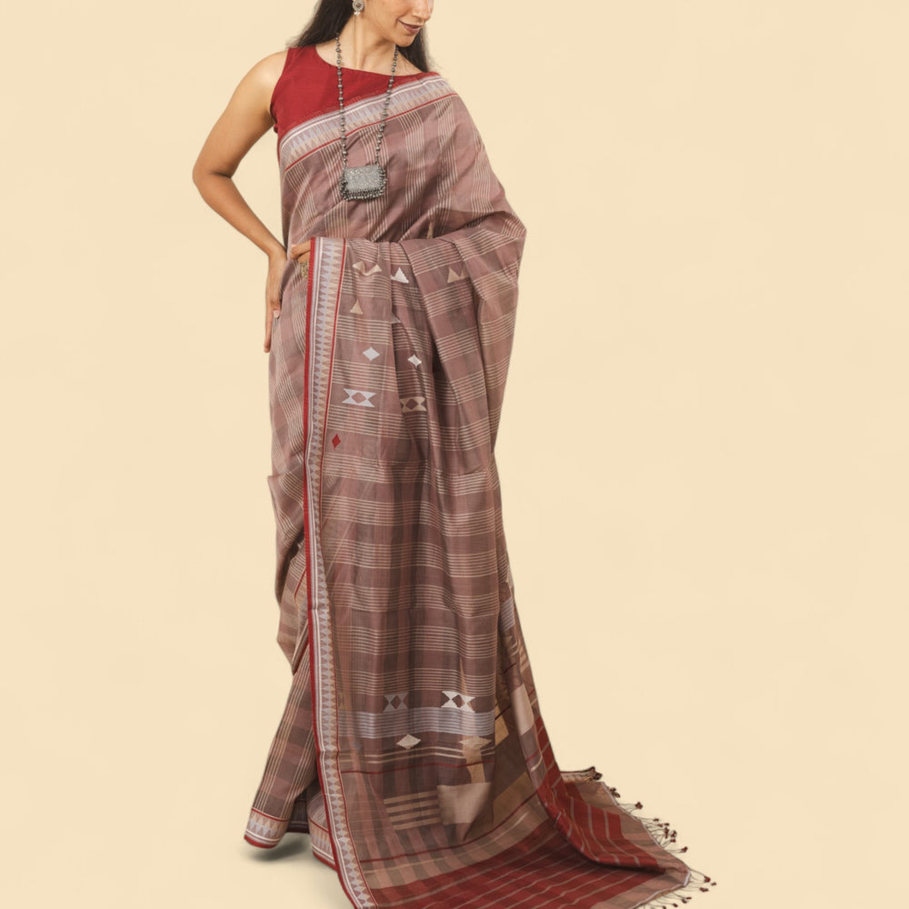Brown - Korvai & Buttas Organic Cotton Saree