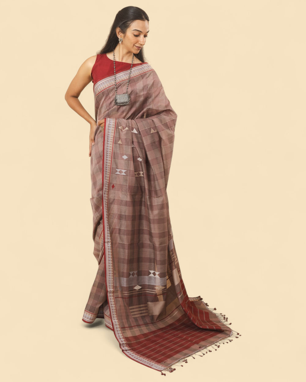 Brown - Korvai & Buttas Organic Cotton Saree