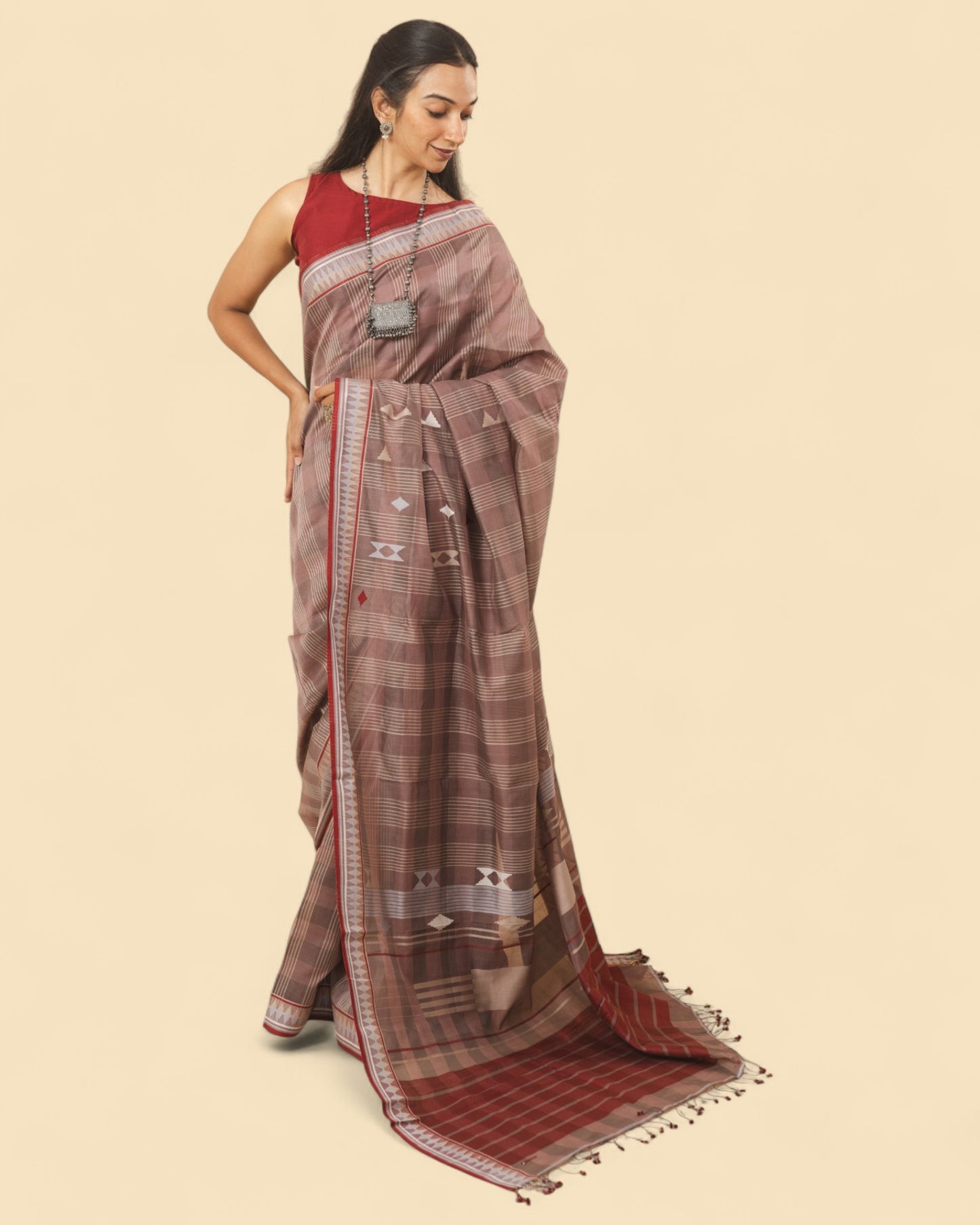 Brown - Korvai & Buttas Organic Cotton Saree
