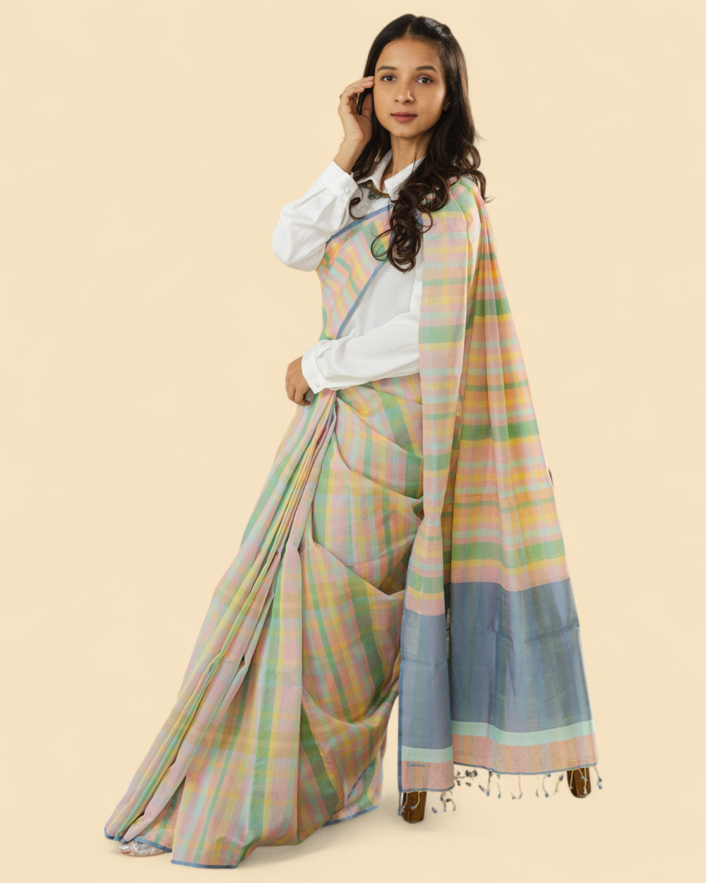 Pastel Checks - Organic Cotton Saree