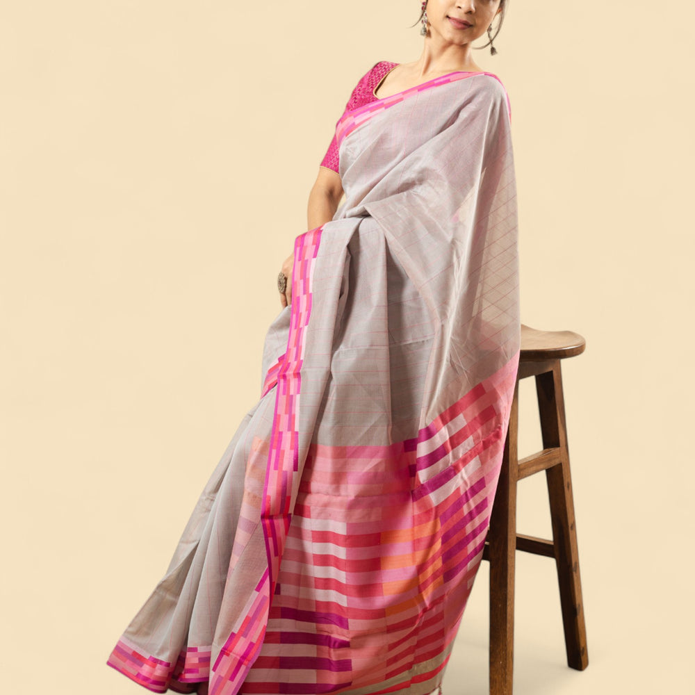 Light Grey - Rectangle Quilt Organic Cotton Saree