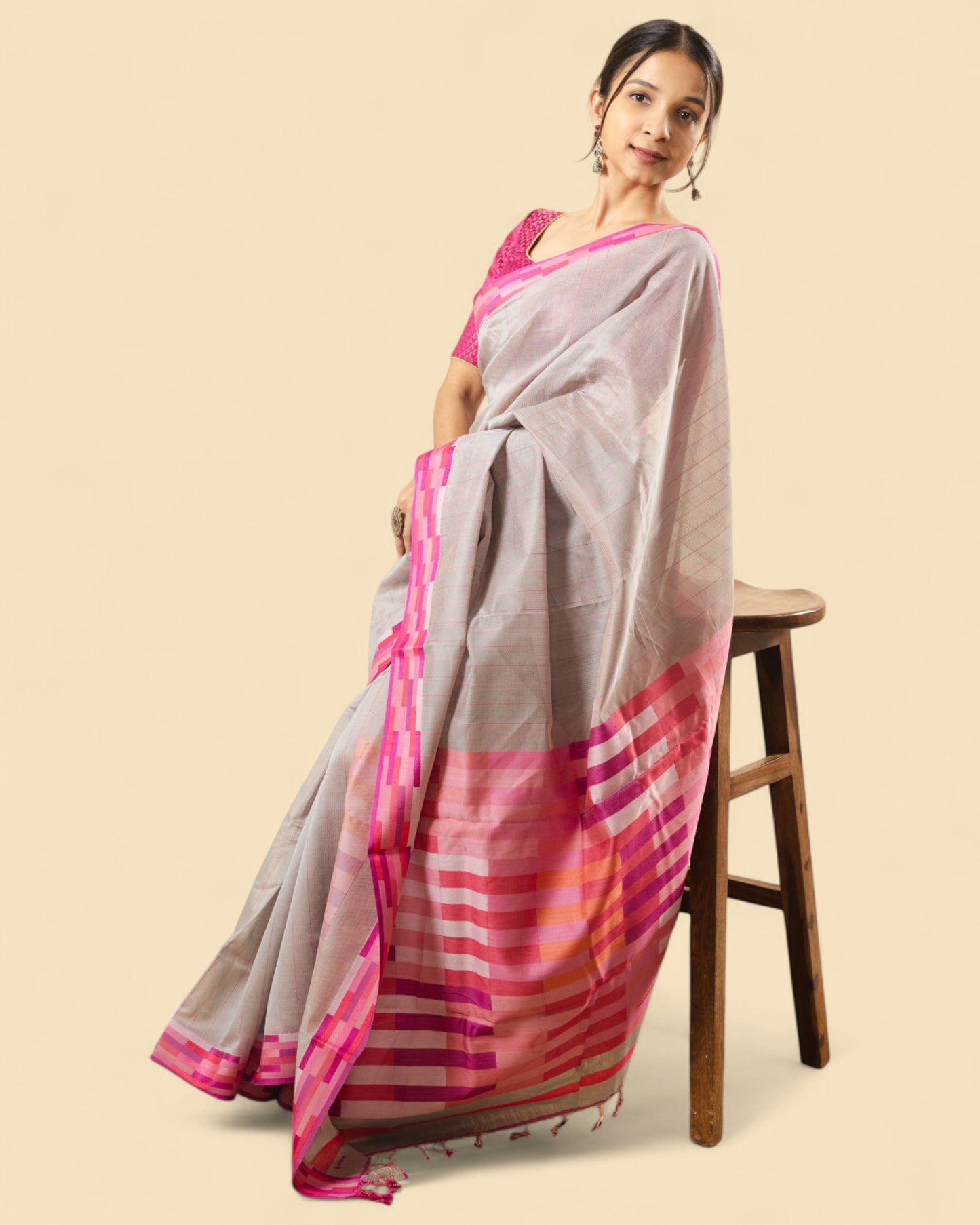 Light Grey - Rectangle Quilt Organic Cotton Saree