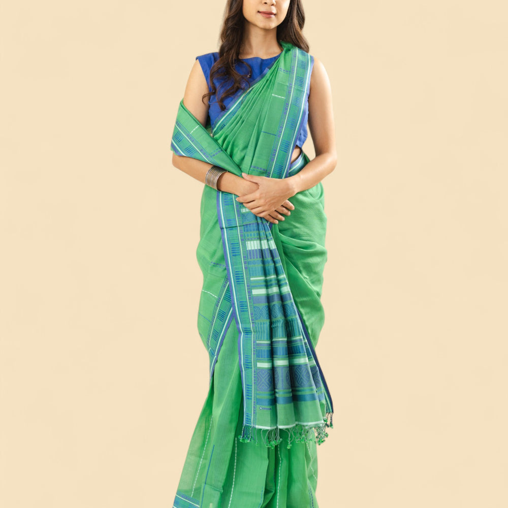 Green - Sticks and Swirls Organic Cotton Saree