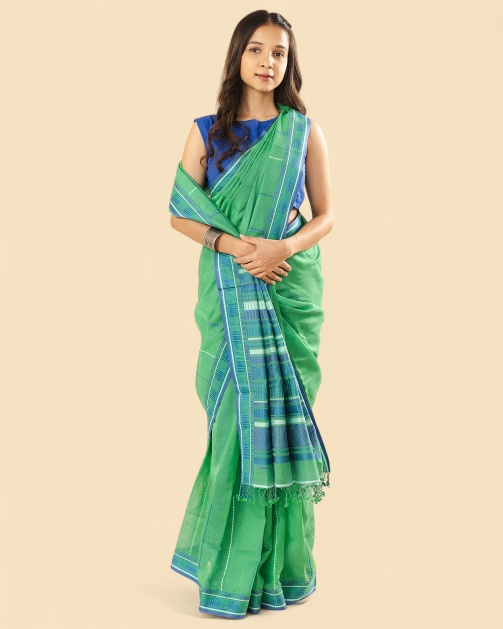 Green - Sticks and Swirls Organic Cotton Saree