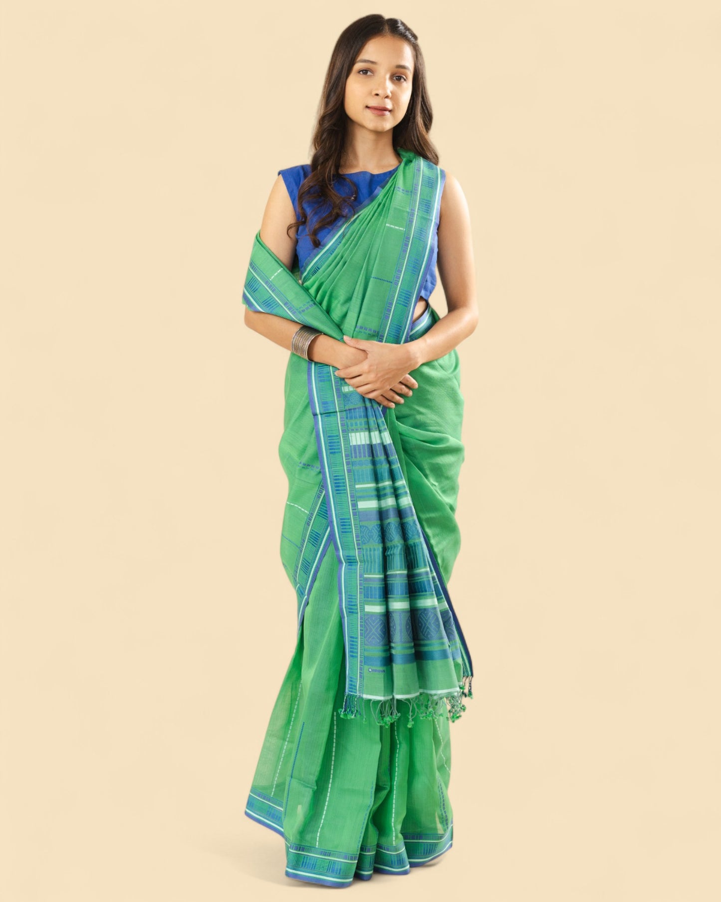 Green - Sticks and Swirls Organic Cotton Saree