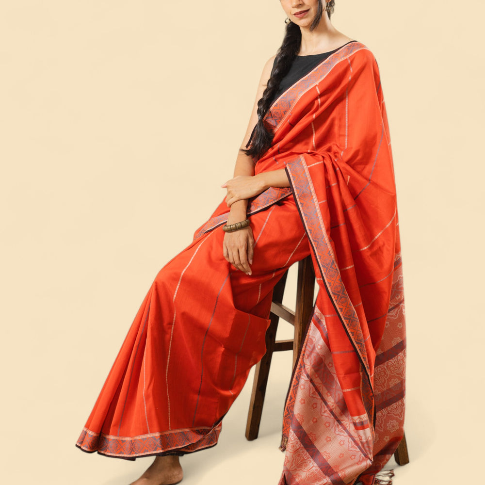 Brick Red - Jaipur Quilt Organic Cotton Saree