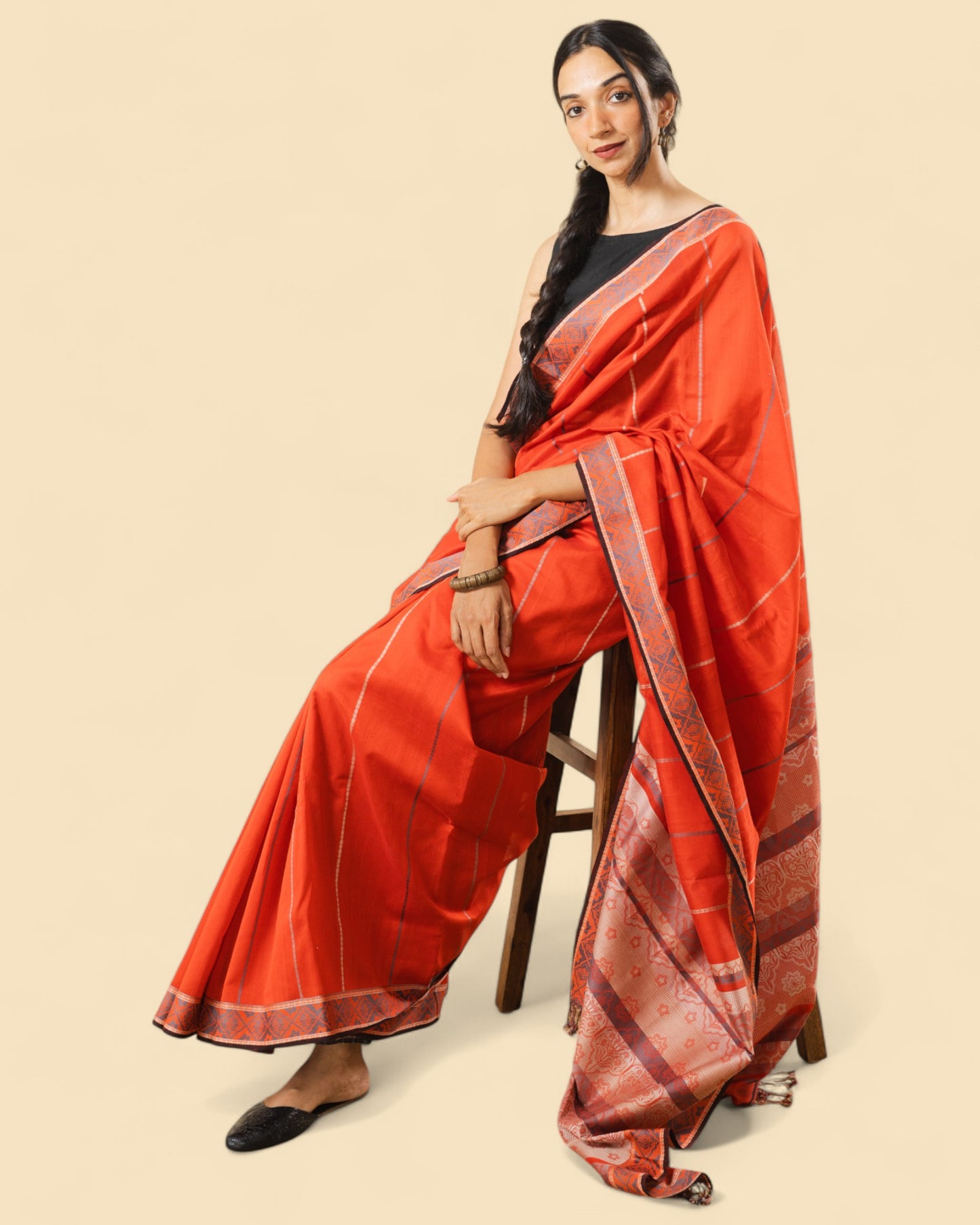 Brick Red - Jaipur Quilt Organic Cotton Saree