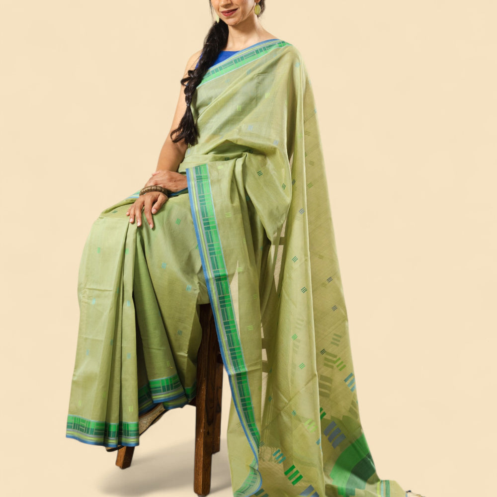 Olive Green - Regal Rectangle Motif Organic Saree