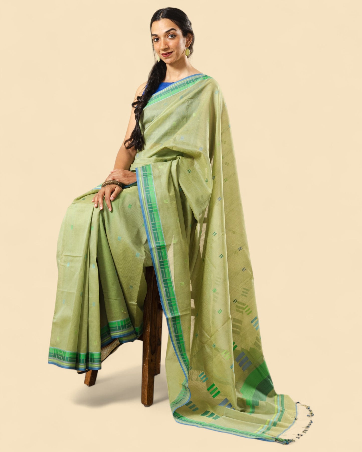 Olive Green - Regal Rectangle Motif Organic Saree