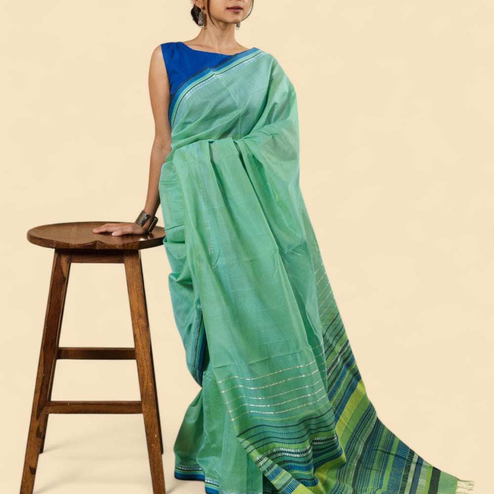 Sea Green - Dots and Dashes Organic Cotton Saree