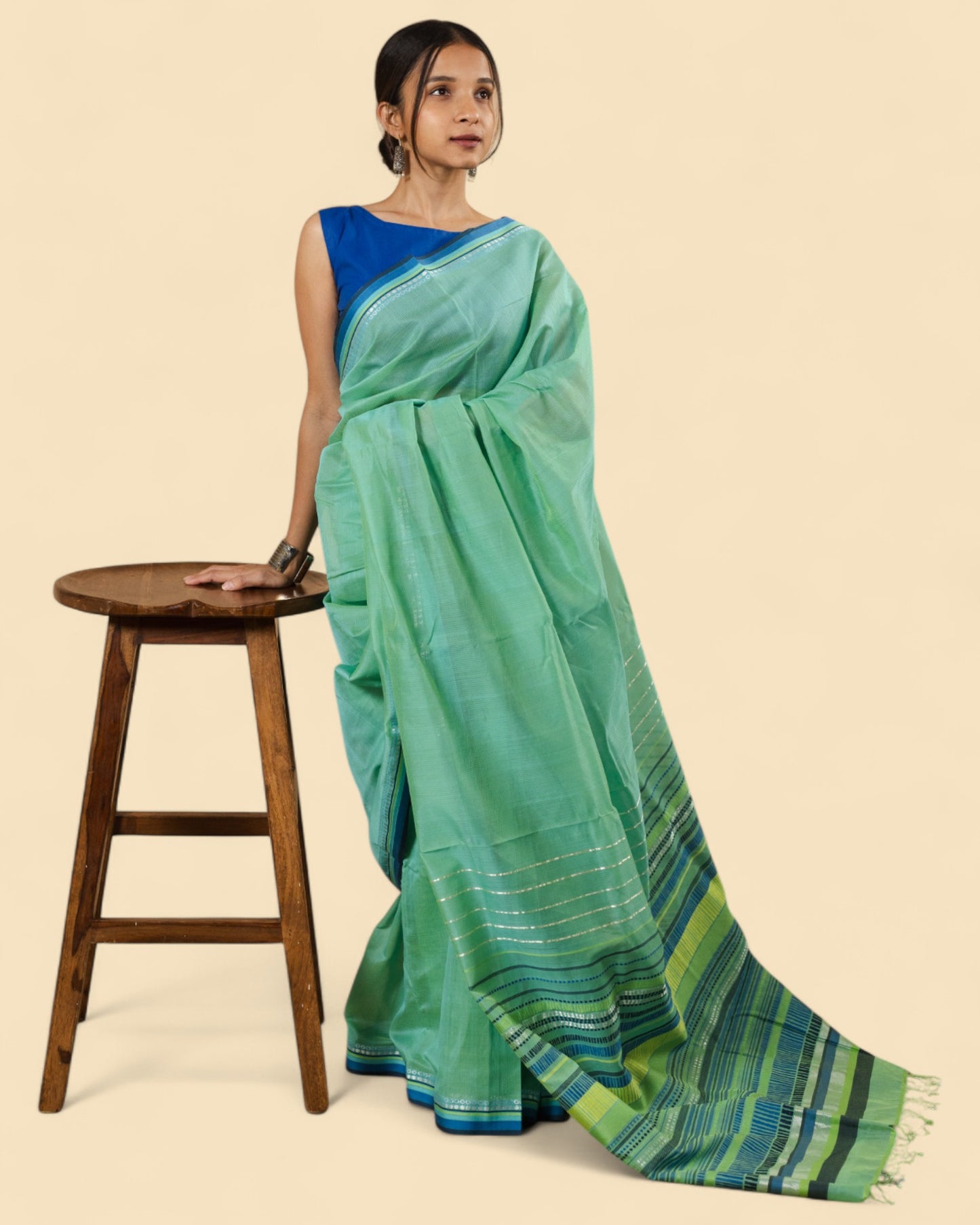 Sea Green - Dots and Dashes Organic Cotton Saree