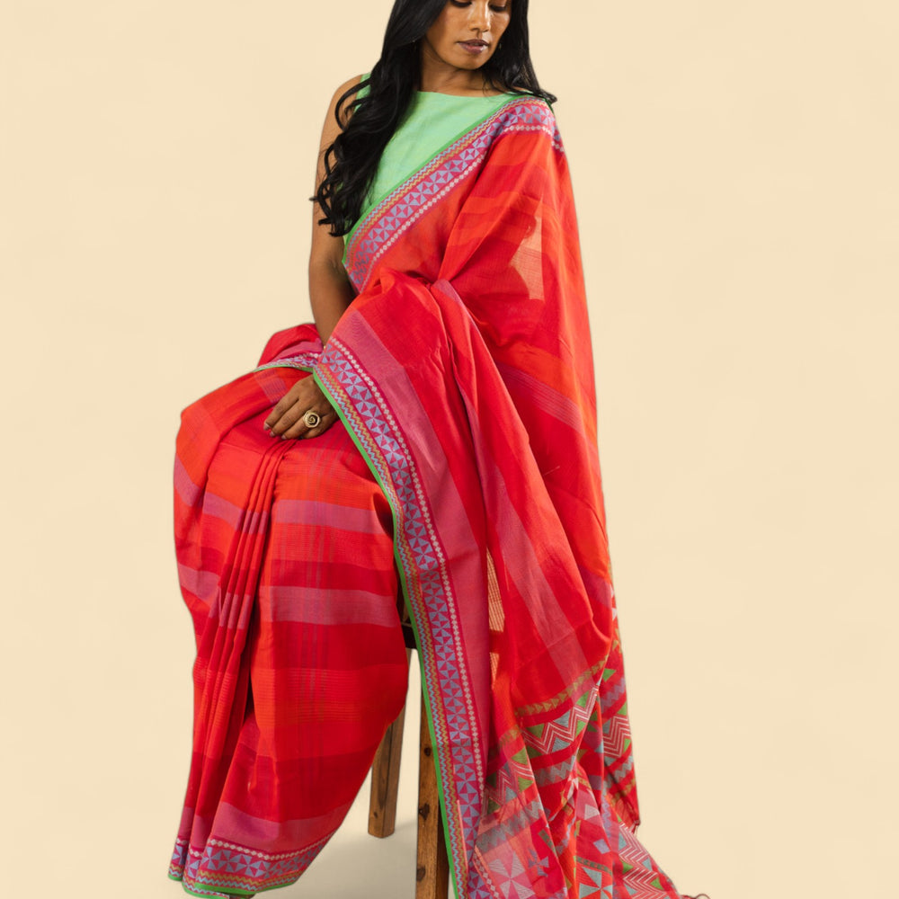 Red- Siddhiralli Quilt Organic Cotton Saree