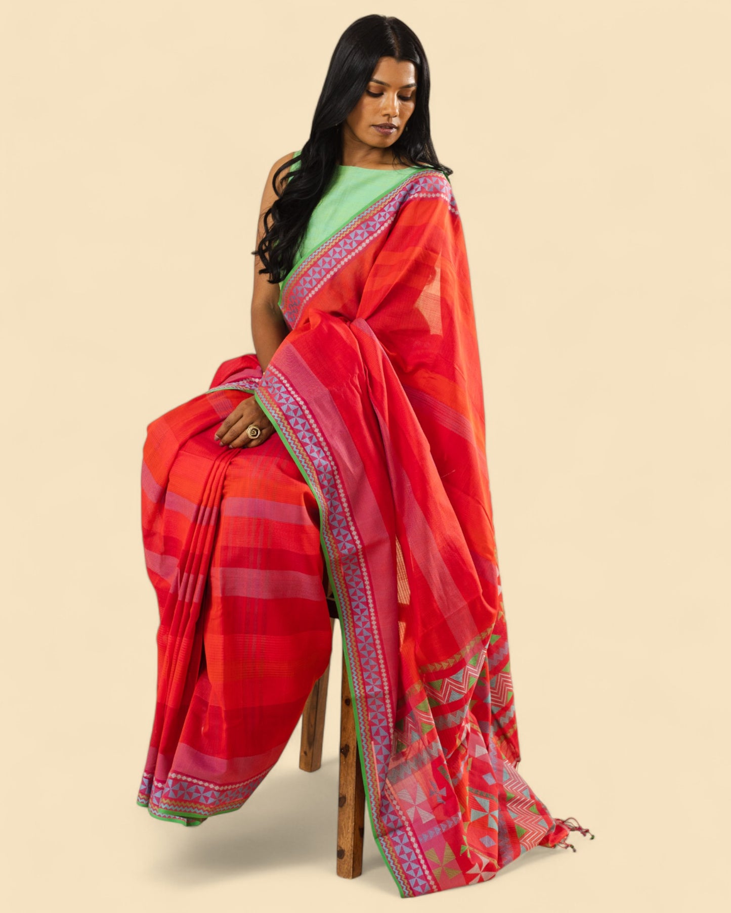 Red- Siddhiralli Quilt Organic Cotton Saree