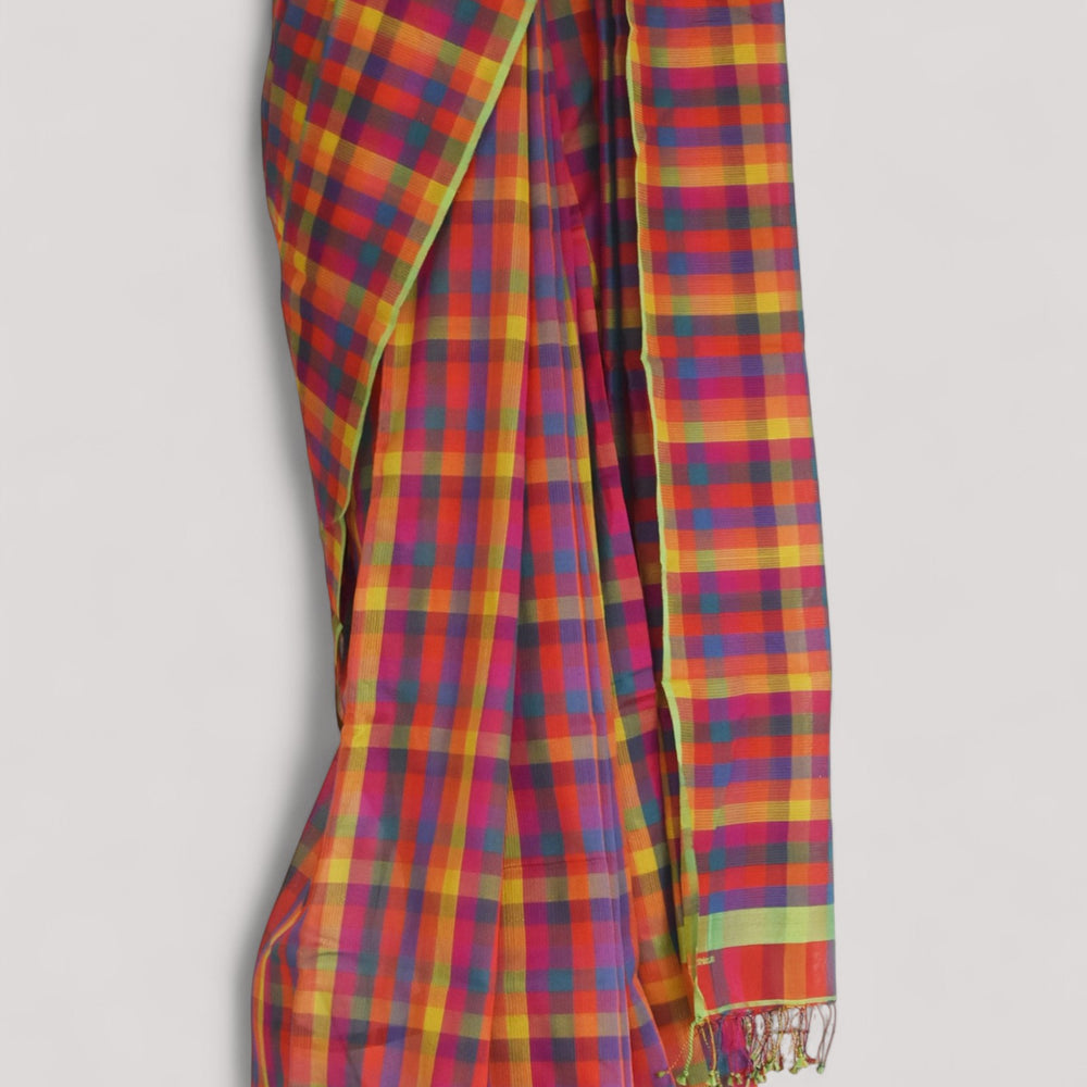 
                      
                        Multicolour - Basket Motif Organic Cotton Saree
                      
                    
