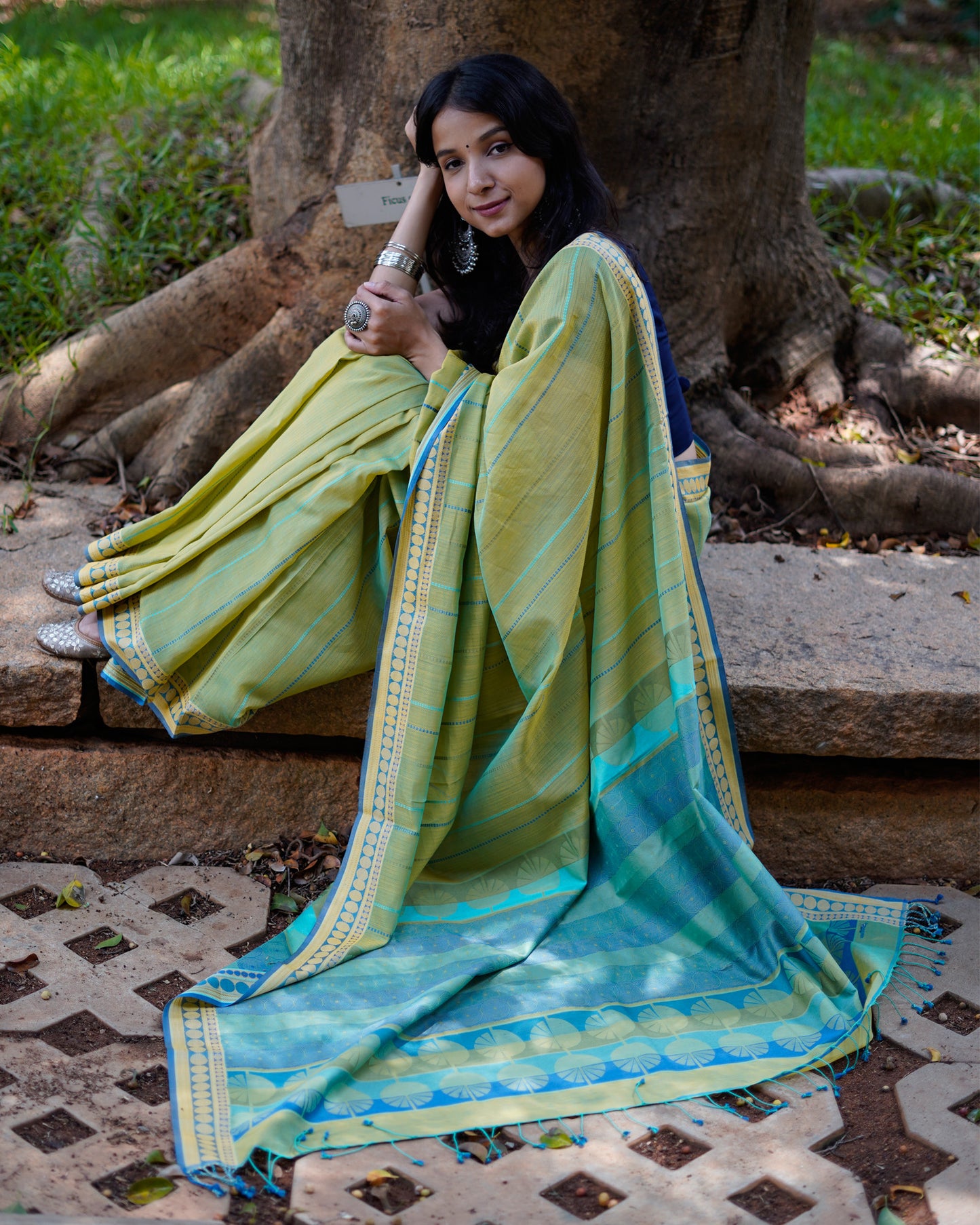 Yellow - Spherical Grace Organic Cotton Saree