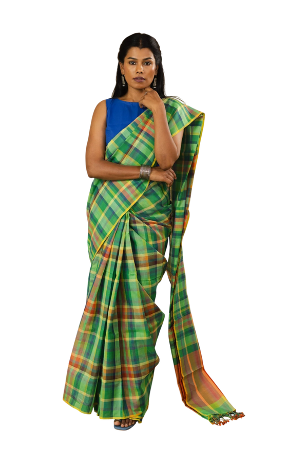 Green organic cotton saree
