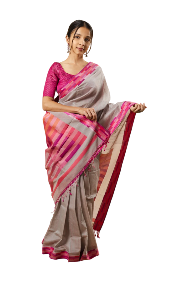 Grey organic cotton saree