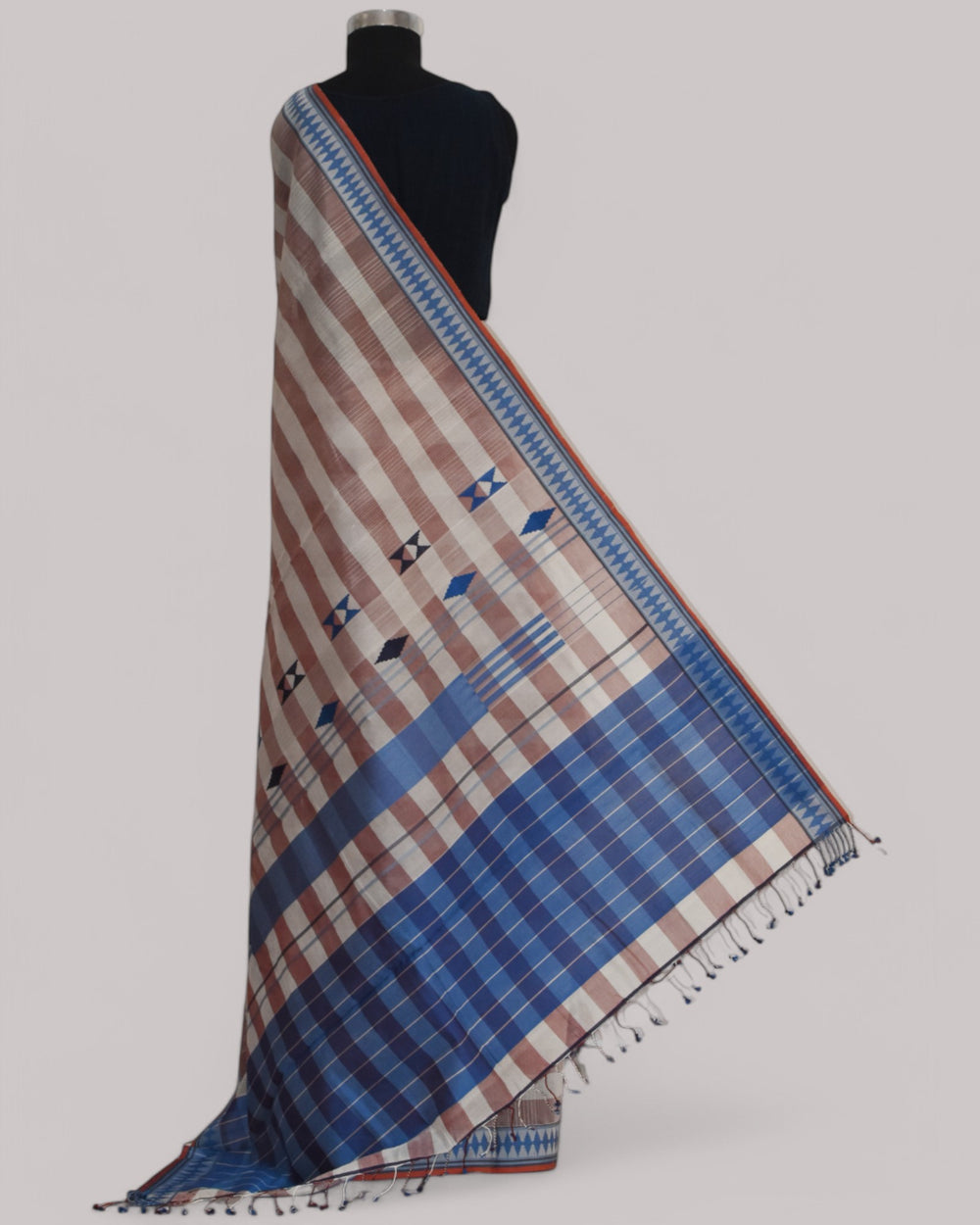 Brown & White  - Korvai & Buttas Organic Cotton Saree