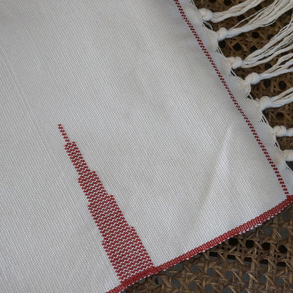 Off White - Blanket 1 with red temple motif (with tassels)