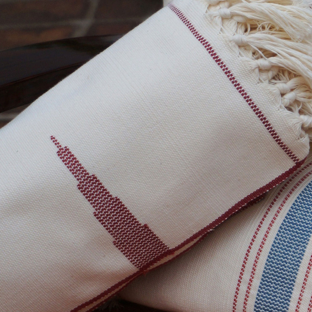 Off White - Blanket 1 with red temple motif (with tassels)
