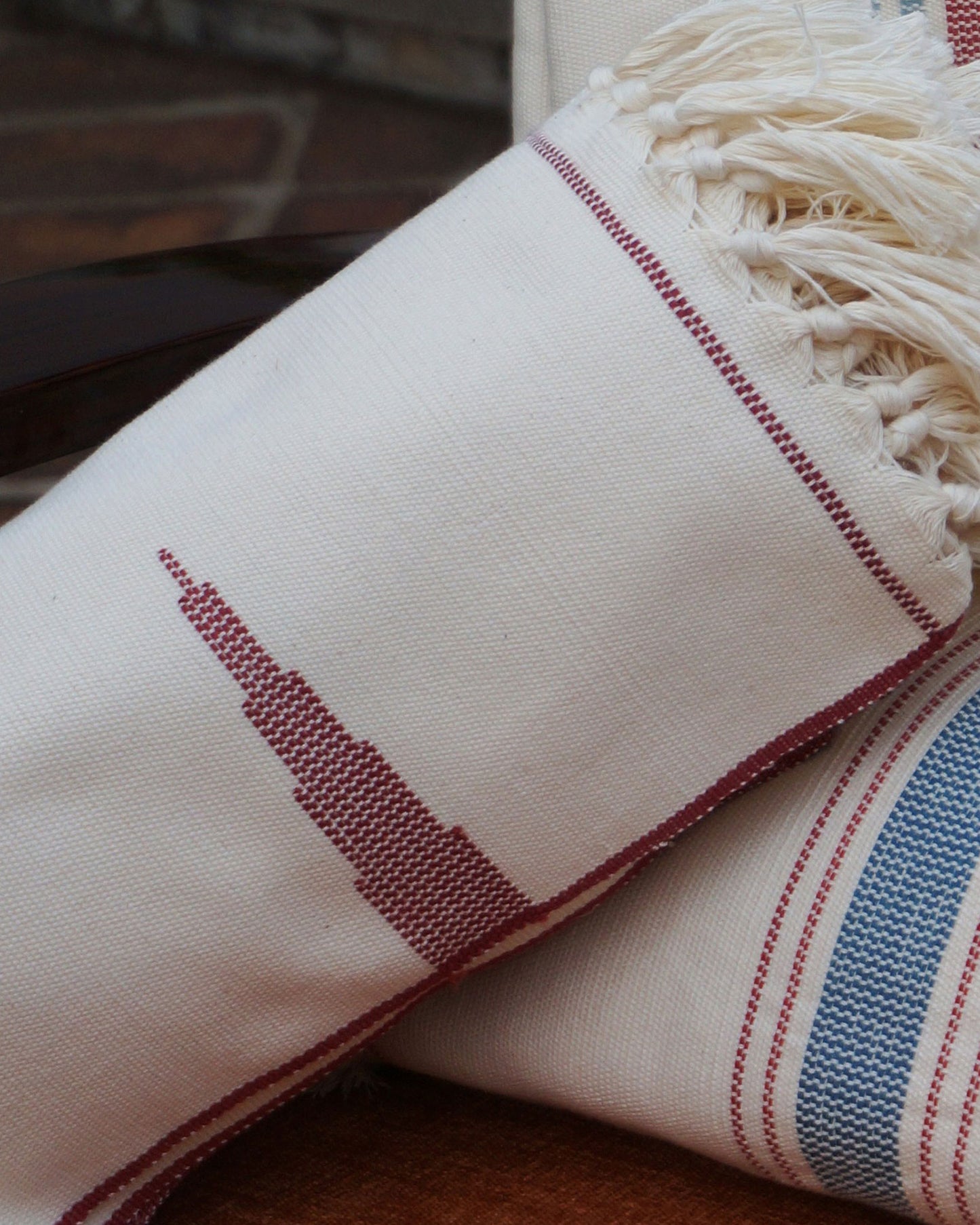 Off White - Blanket 1 with red temple motif (with tassels)