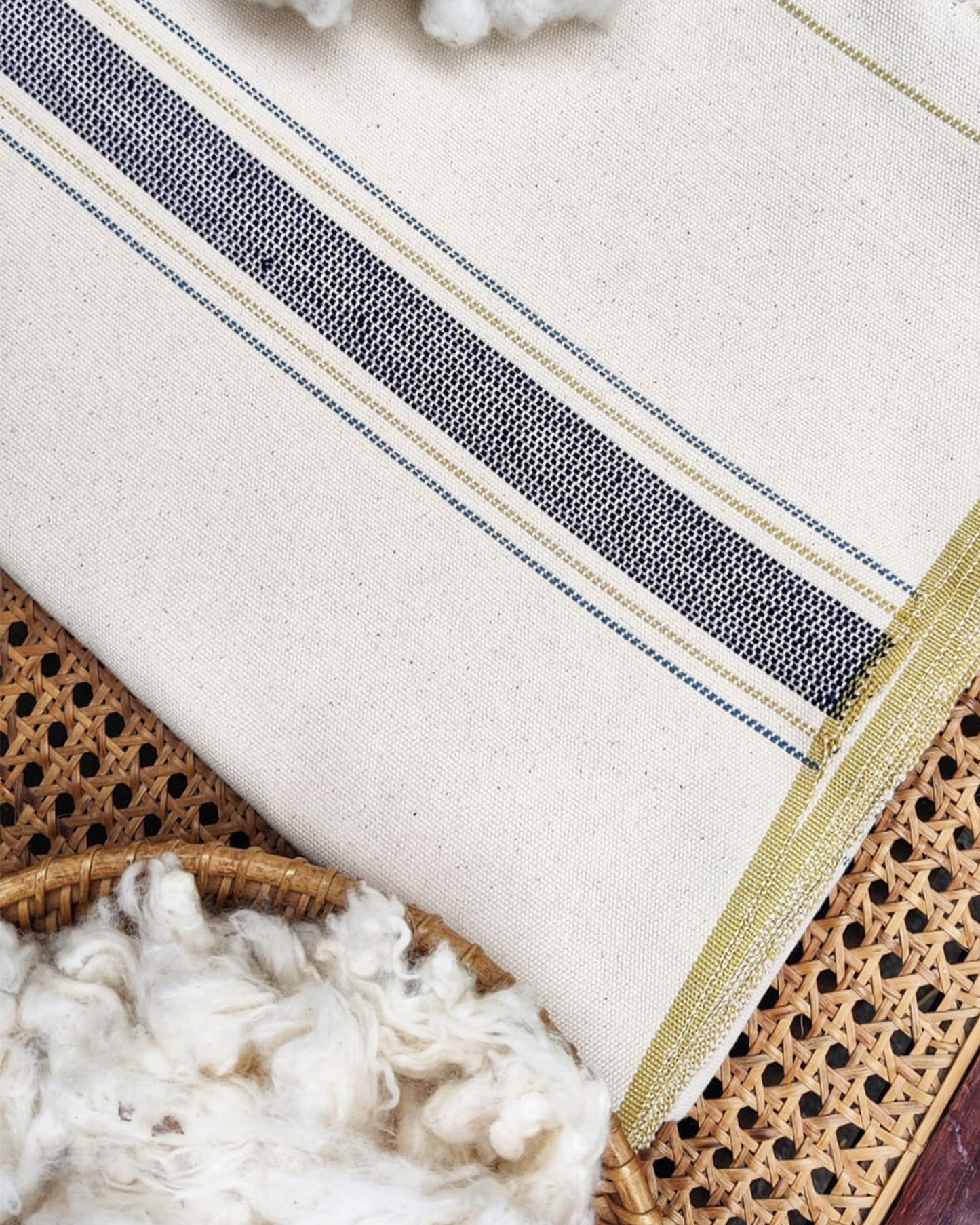 Off White - Blanket 7 with dark blue border