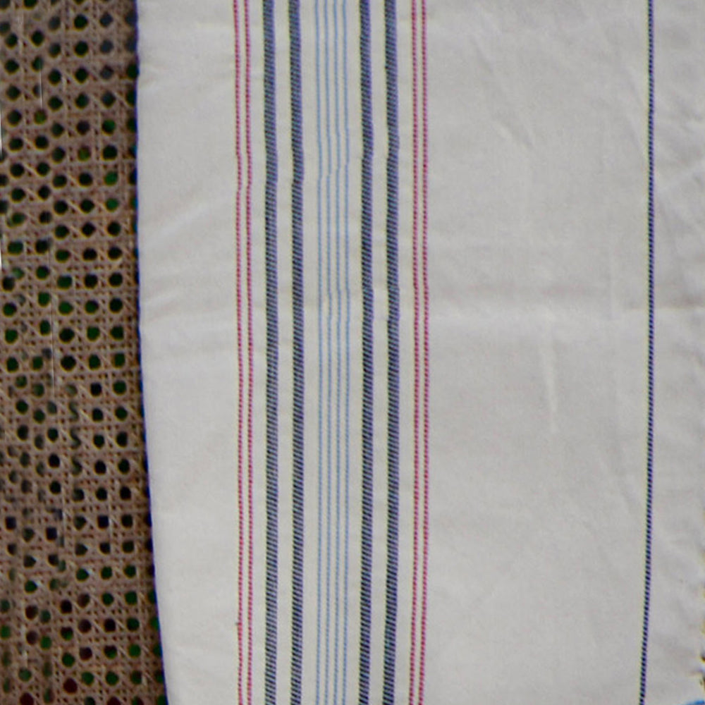 Off White - Blanket 10 with red & blue stripes