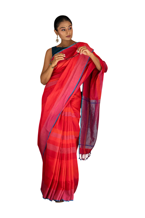 Pink organic cotton saree