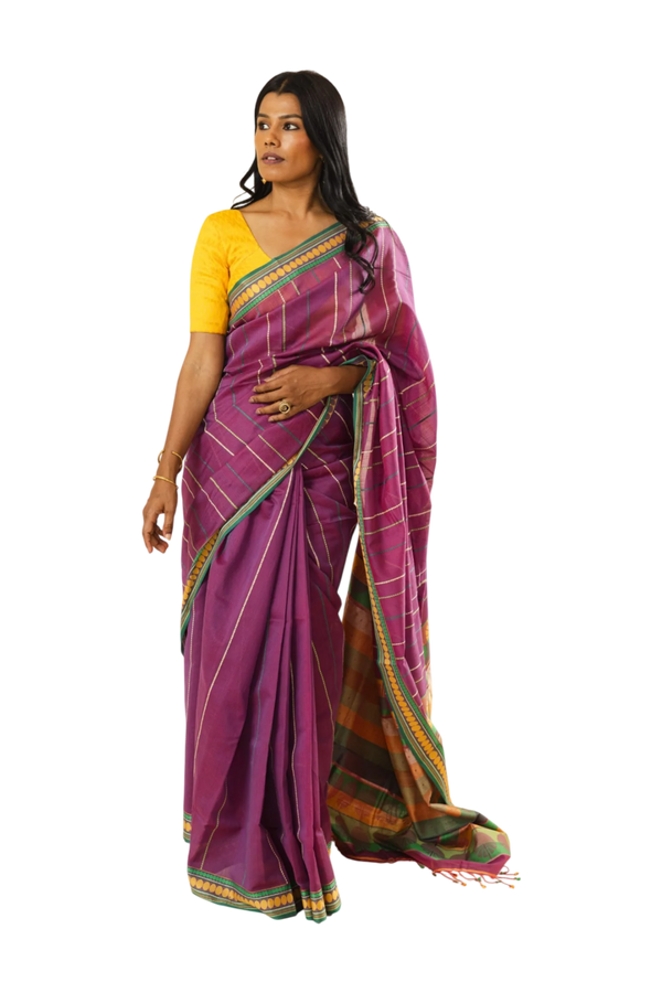 Purple organic cotton saree