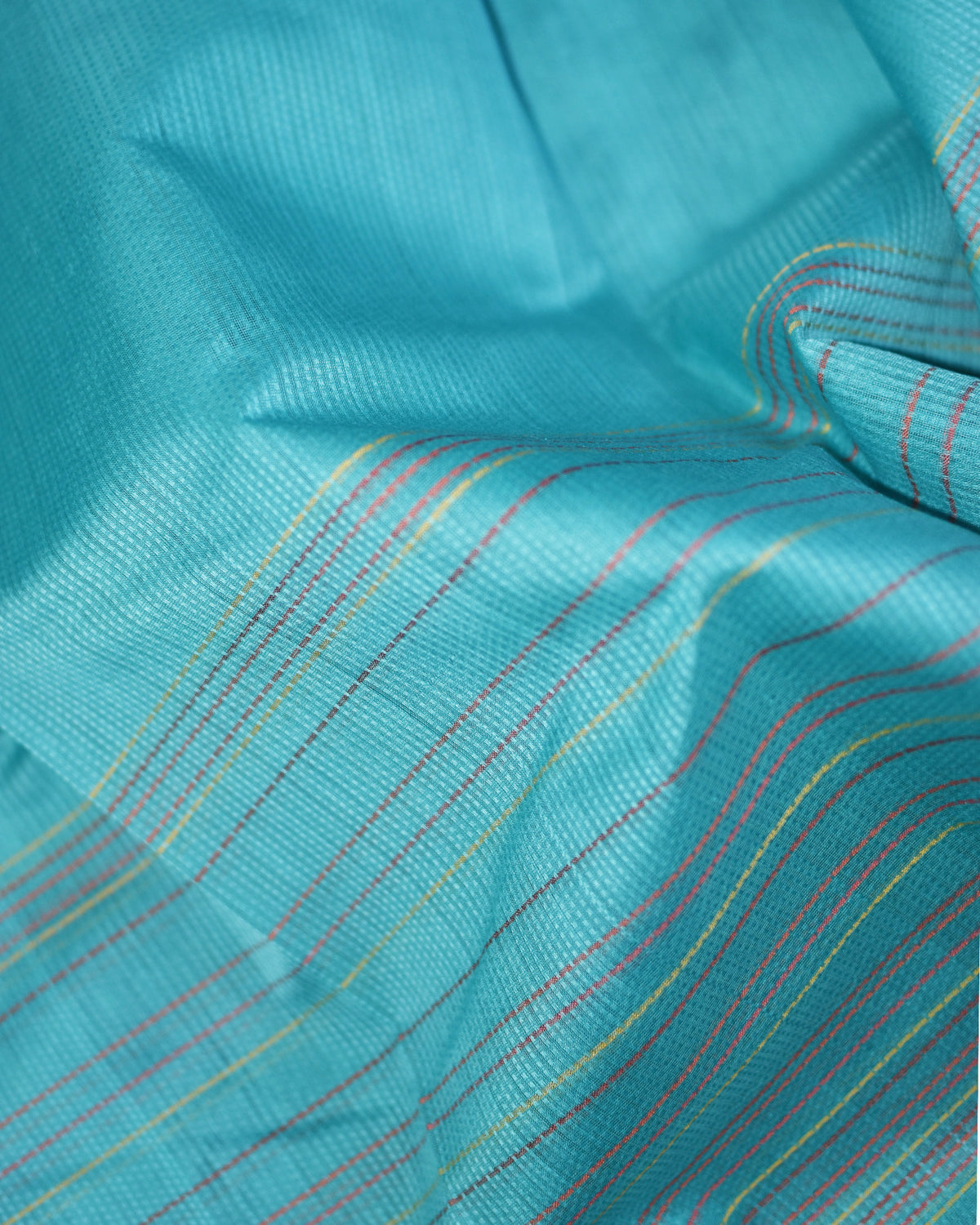 Cyan Blue - Whispering Circles Organic Cotton Saree