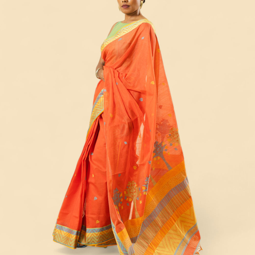 
                      
                        Orange - Tree & Leaves  Motif Organic Cotton Saree
                      
                    