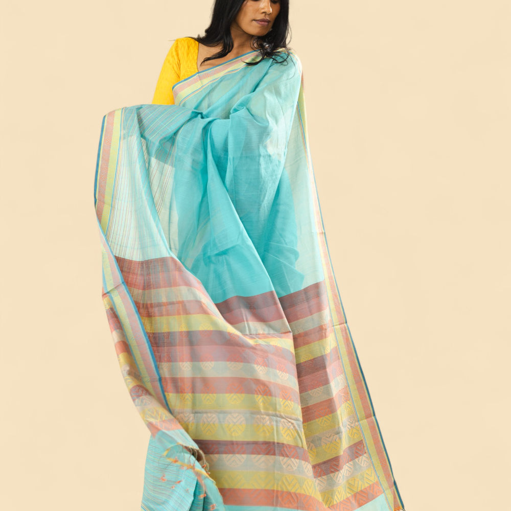 
                      
                        Cyan Blue - Whispering Circles Organic Cotton Saree
                      
                    