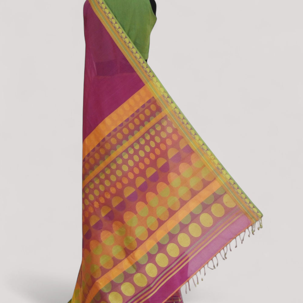 Pink- Circle Motif Organic Cotton Saree