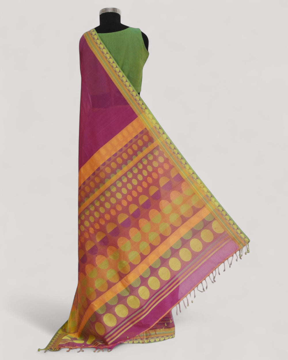 Pink- Circle Motif Organic Cotton Saree