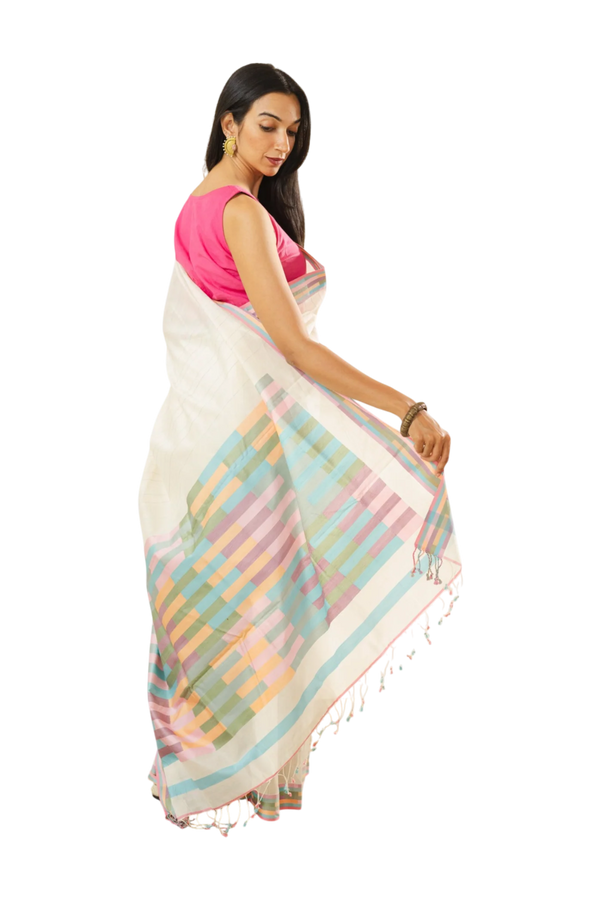 White organic cotton saree